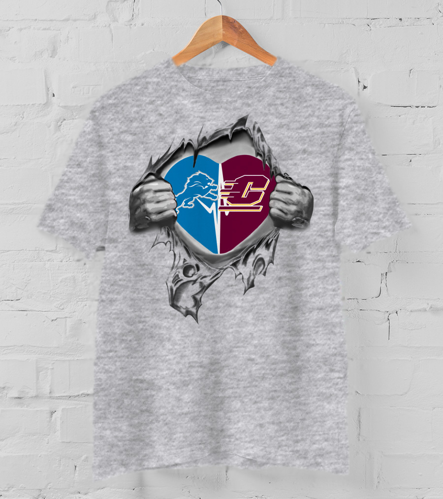 Lions And Central Michigan Chippewas Heart T-Shirt