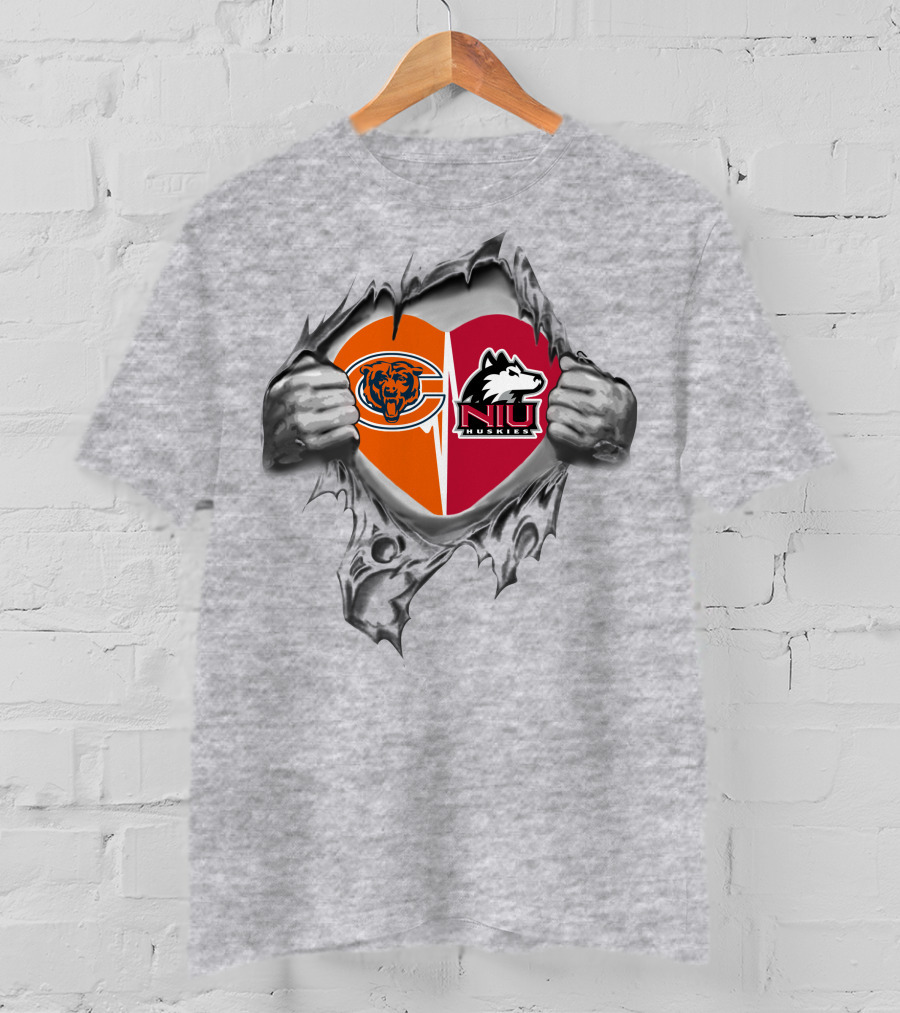 Bears Chicago And Northern Illinois Huskies Heart Symbol T-Shirt