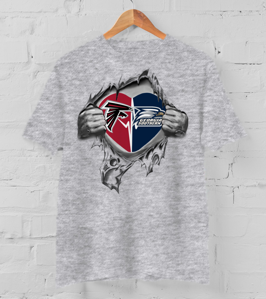 Atlanta Falcons Georgia Southern Eagles Heart Ripped Open T-Shirt