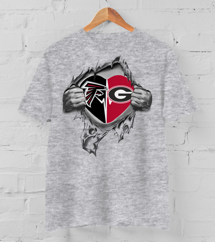 Atlanta Falcons Georgia Bulldogs Heart Logo Fan T-Shirt