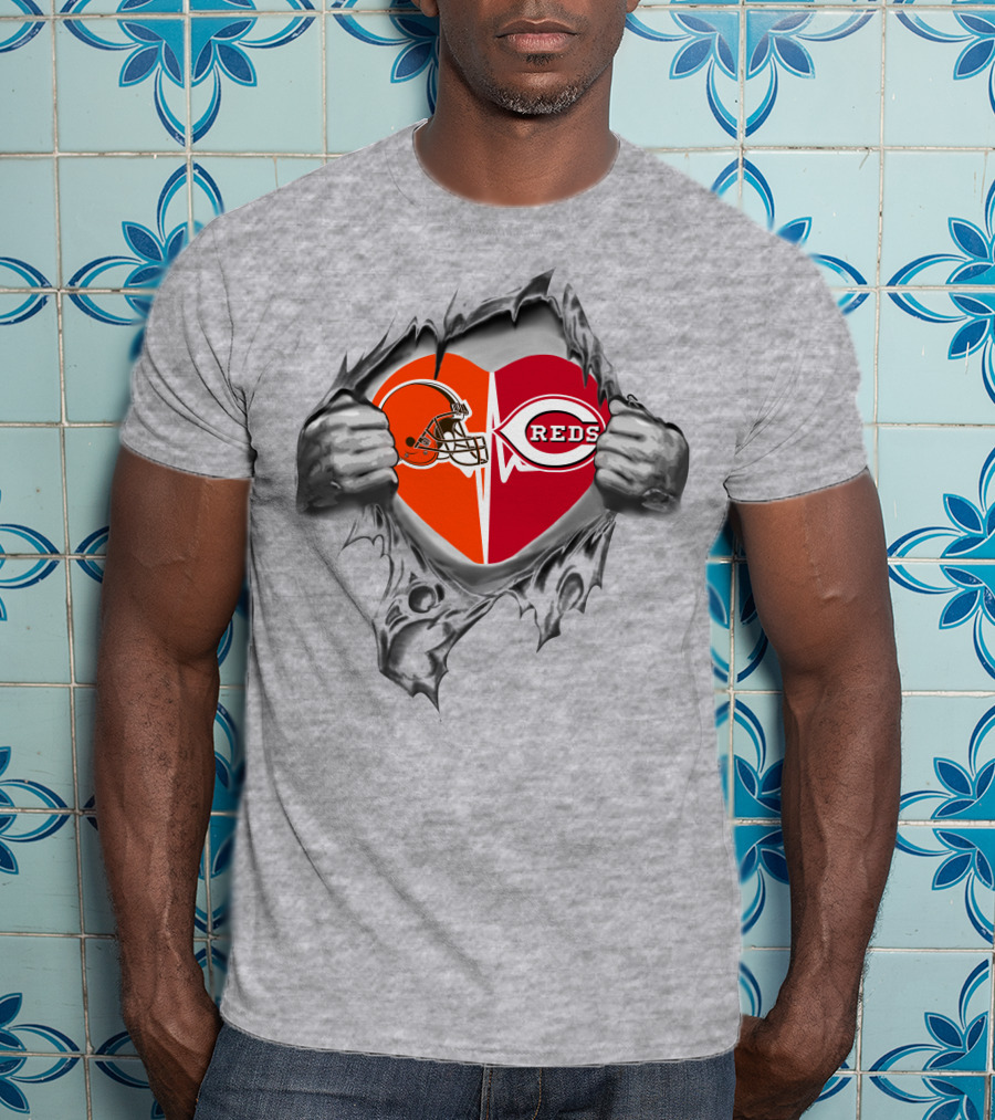 Cleveland Browns And Cincinnati Reds Heartbeat Passion 251 T-Shirt