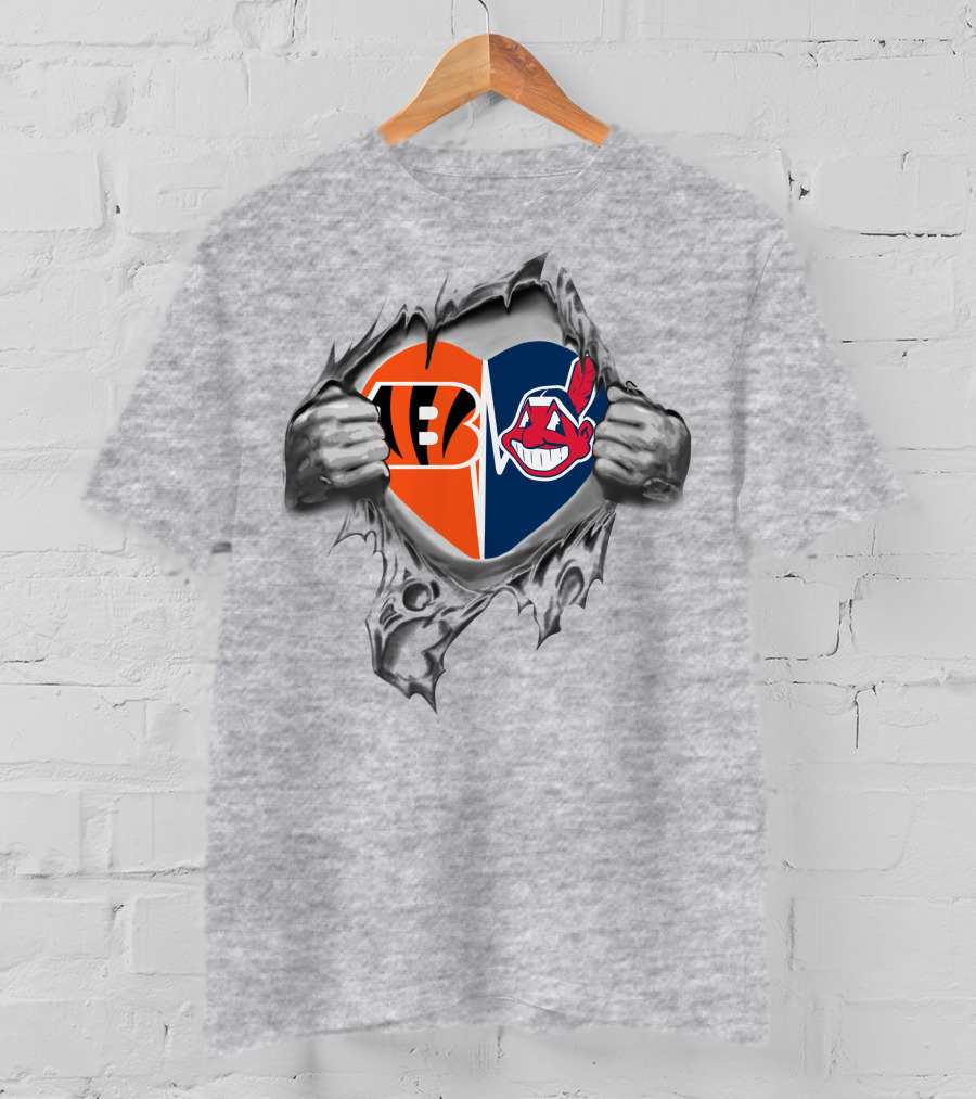 Cincinnati Bengals And Cleveland Indians Logos In My Heart T-Shirt