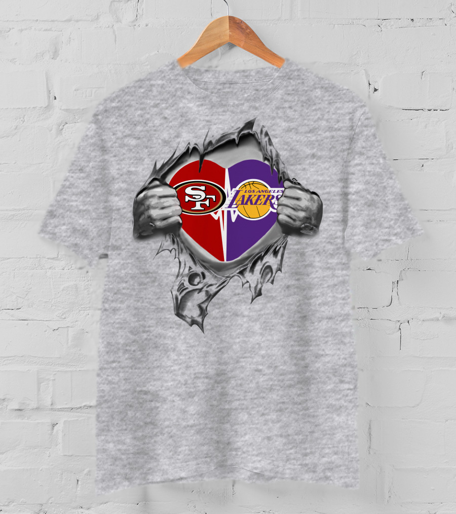 49ers Los Angeles Lakers Heart Logo With Ripped T-Shirt