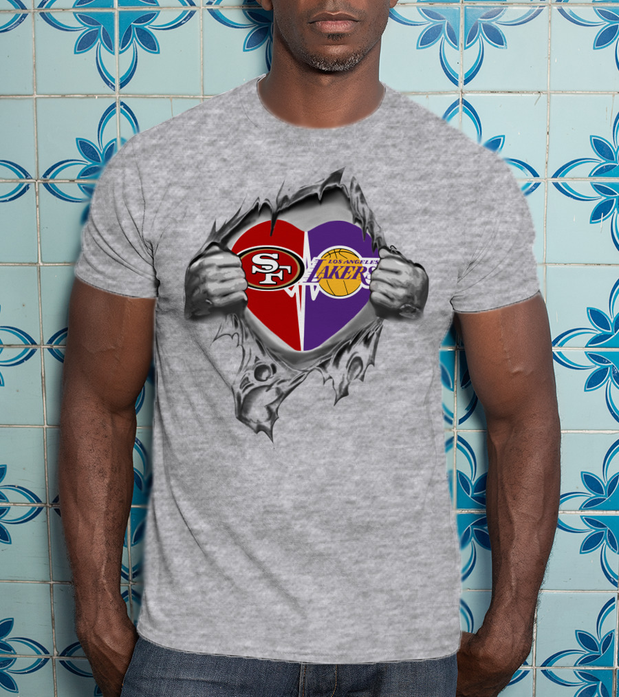 49ers Los Angeles Lakers Heart Logo With Ripped T-Shirt