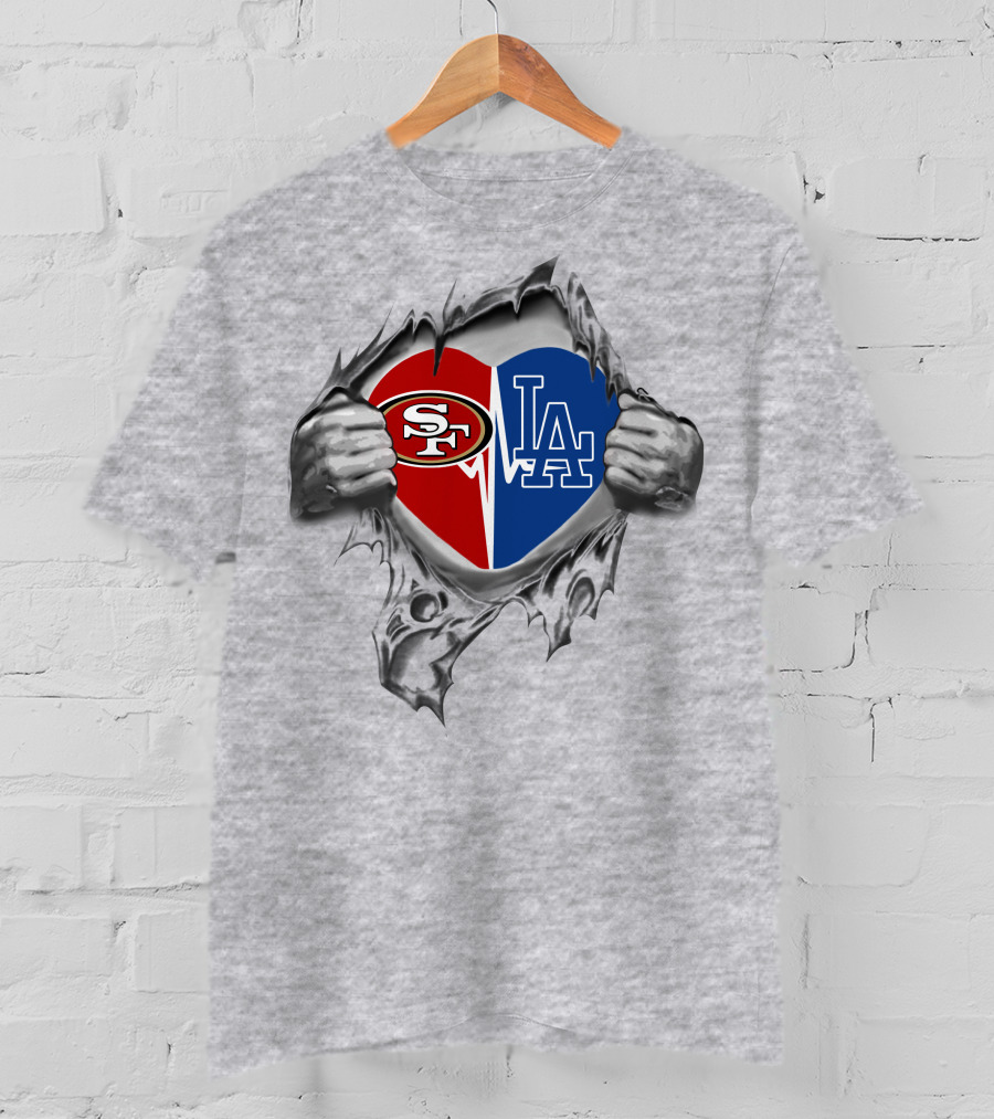 49ers Dodgers Heart San Francisco Los Angeles Fan Love T-Shirt