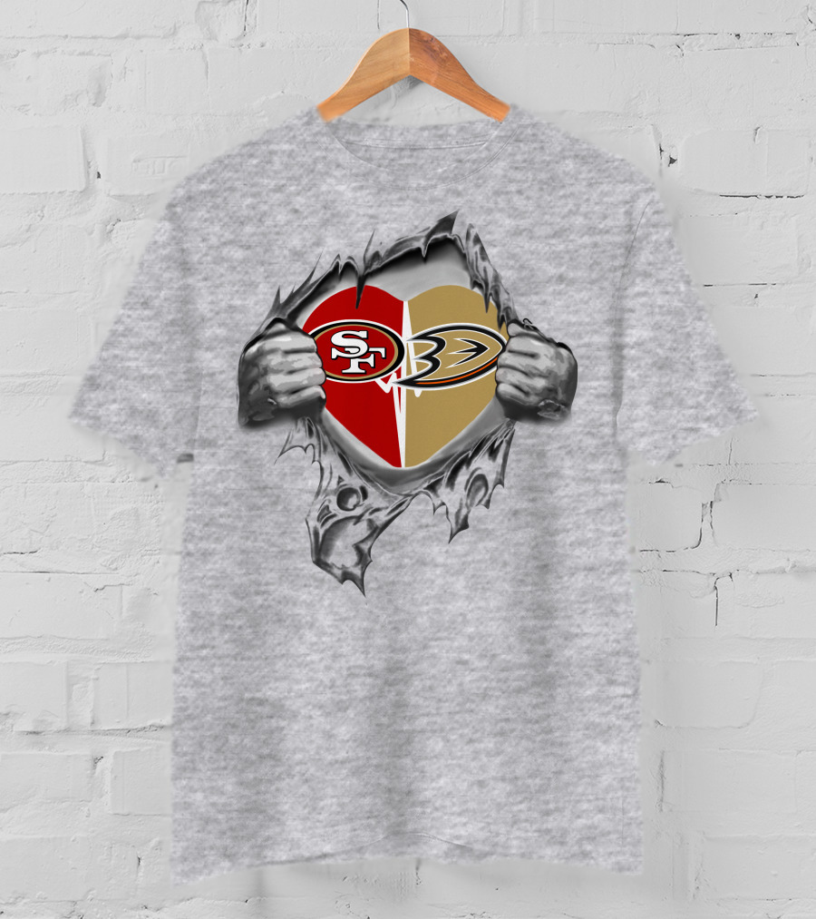 49ers Sf Anaheim Ducks Heart Logo Torn T-Shirt