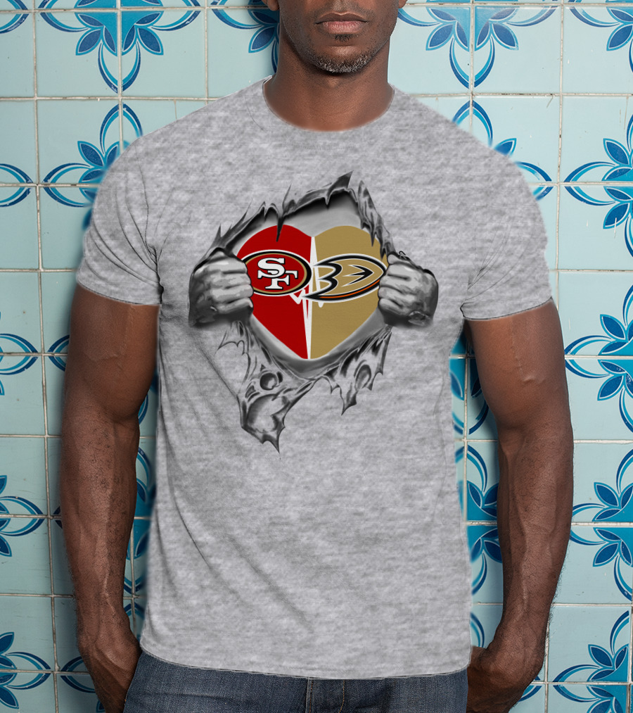 49ers Sf Anaheim Ducks Heart Logo Torn T-Shirt