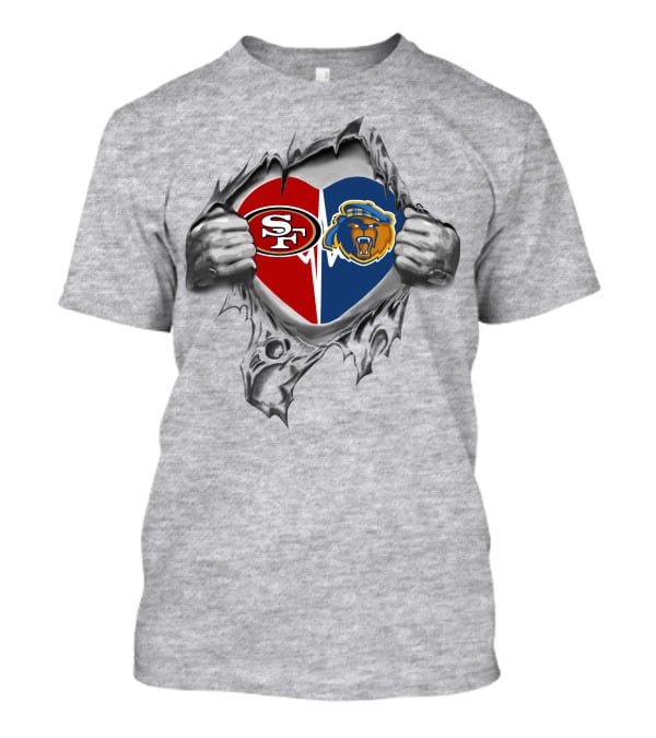 49ers Uc Riverside Highlanders Heart With Logos And Bear T-Shirt