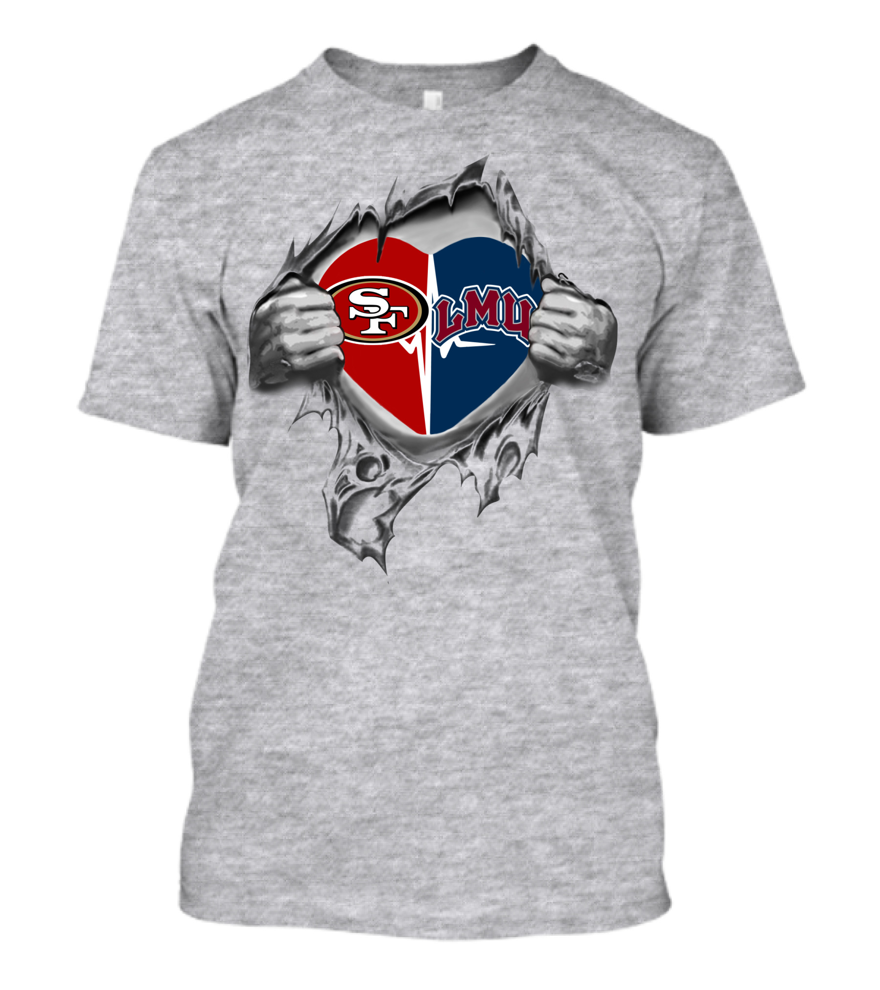 49ers Loyola Marymount Lions Heart Tearing T-Shirt
