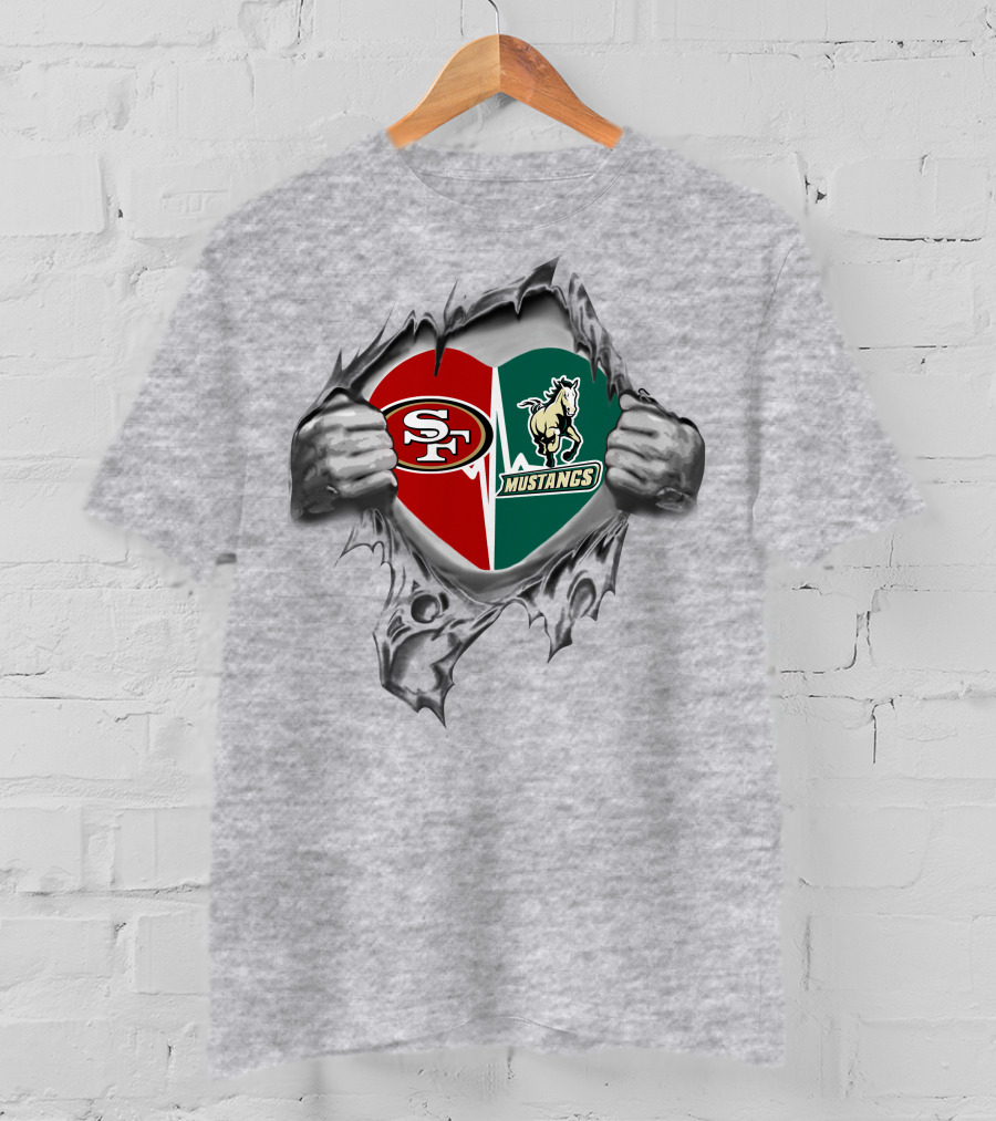 49ers Cal Poly Mustangs Heart Logo Dual Allegiance T-Shirt