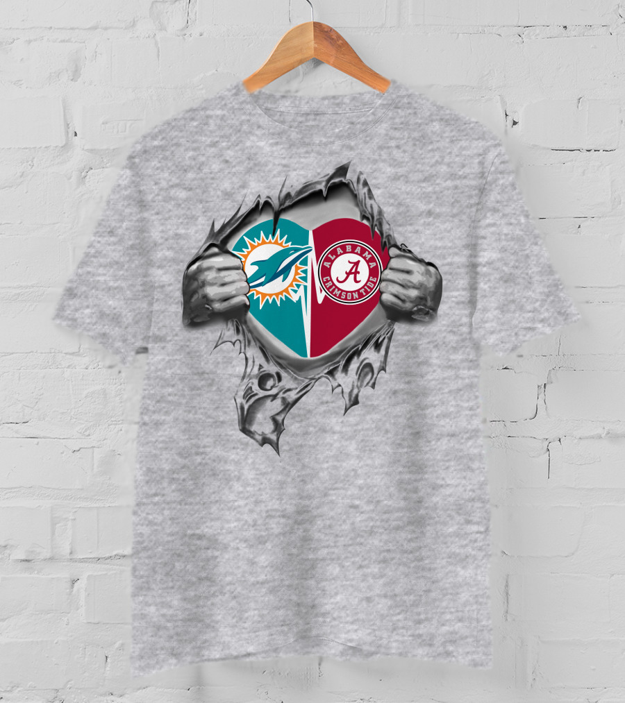 Dolphins Alabama Crimson Tide Heart In My Chest T-Shirt
