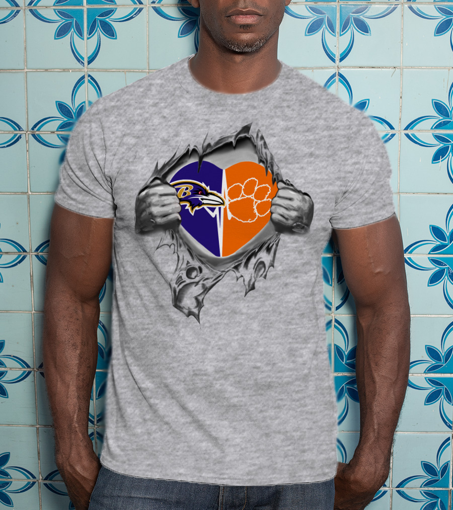 Baltimore Ravens Clemson Tigers Heart Design 354 Ravens It's In My Heart T-Shirt