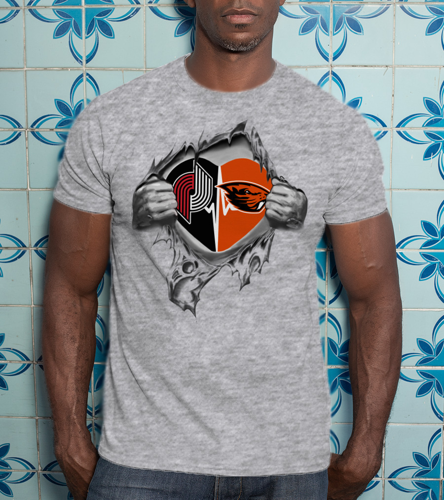 Portland Trail Blazers And Oregon State Beavers Heart T-Shirt