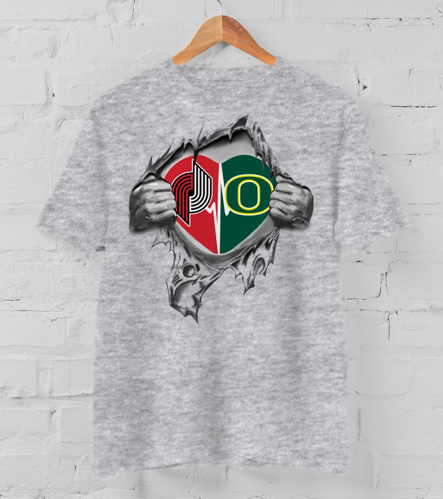 Blazers Oregon Ducks Heart With Logos And Torn T-Shirt