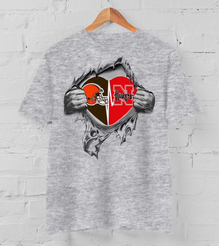 Cleveland Browns Nebraska Cornhuskers Heart Peeking Through T-Shirt