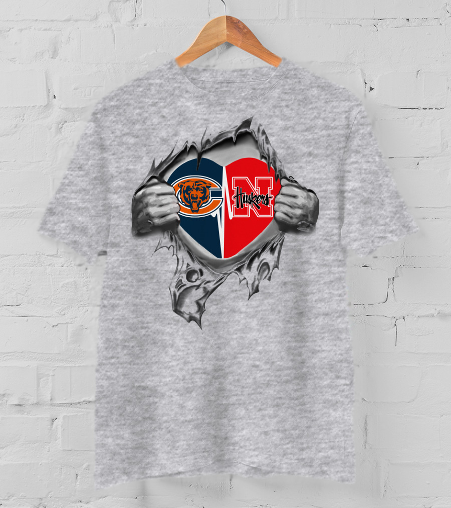 Chicago Bears Nebraska Cornhuskers Heart T-Shirt