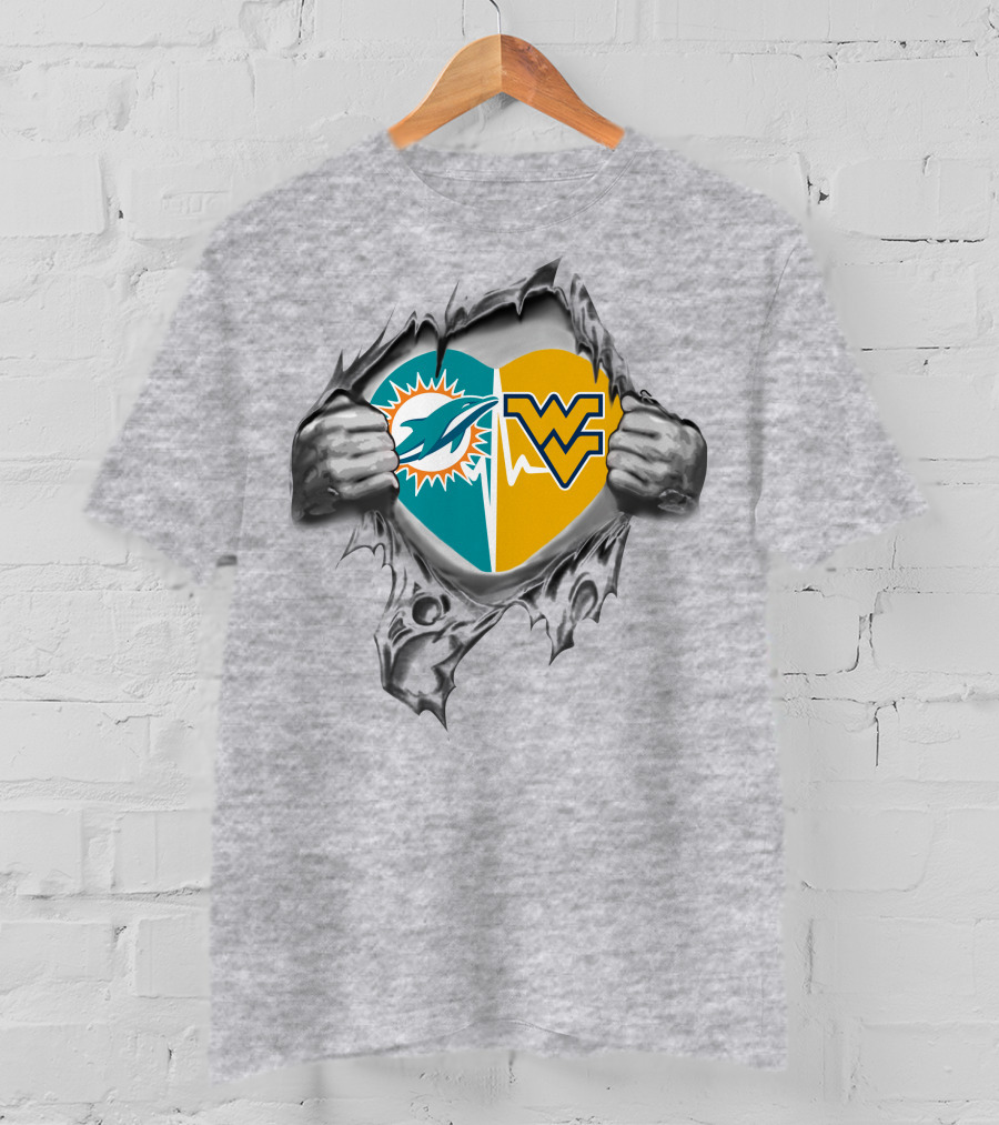 Dolphins Miami Dolphins West Virginia Mountaineers Heart T-Shirt