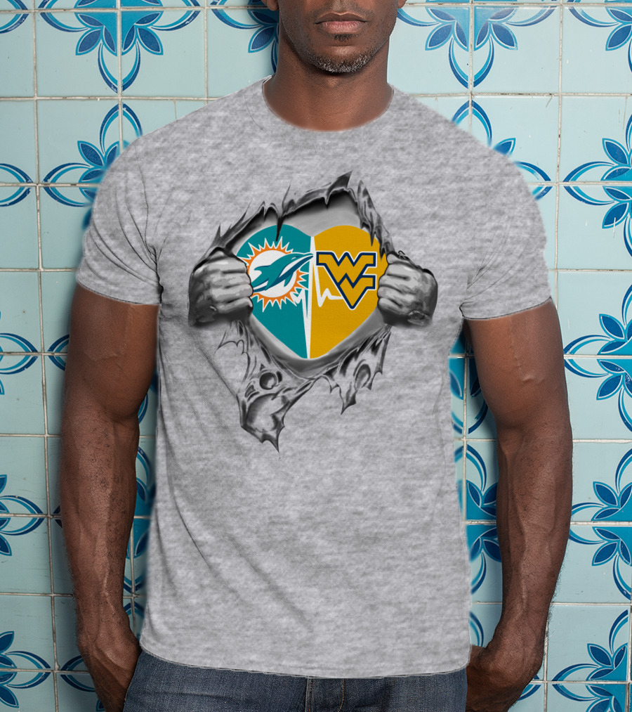 Dolphins Miami Dolphins West Virginia Mountaineers Heart T-Shirt