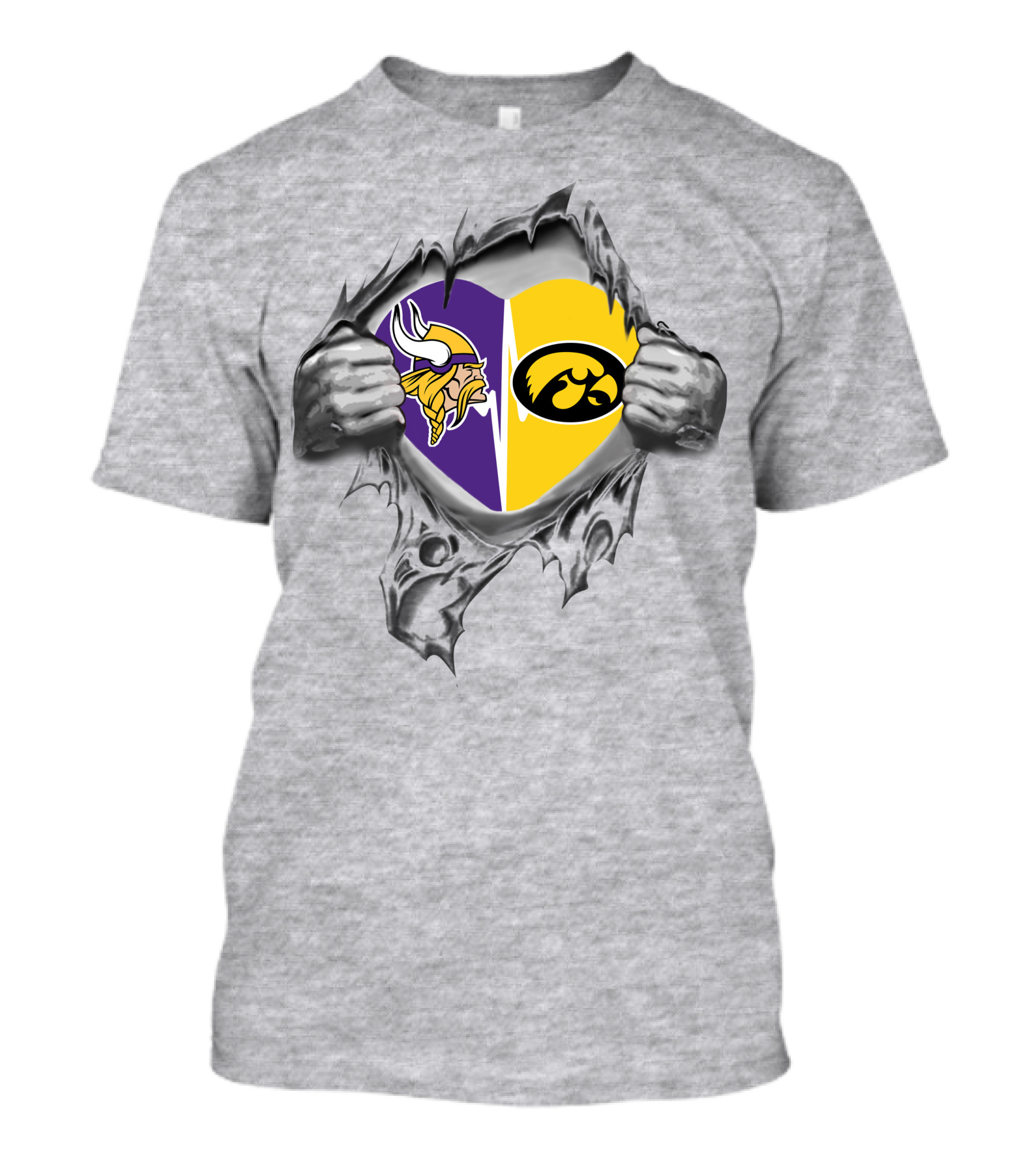 Vikings And Iowa Hawkeyes Heart Torn Open T-Shirt