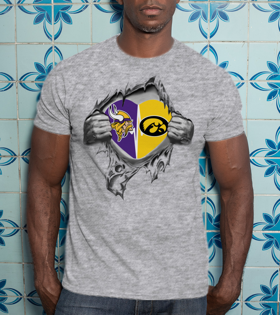 Vikings And Iowa Hawkeyes Heart Torn Open T-Shirt