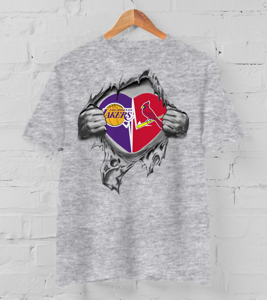 Los Angeles Lakers St Louis Cardinals Heart Dual Loyalty T-Shirt