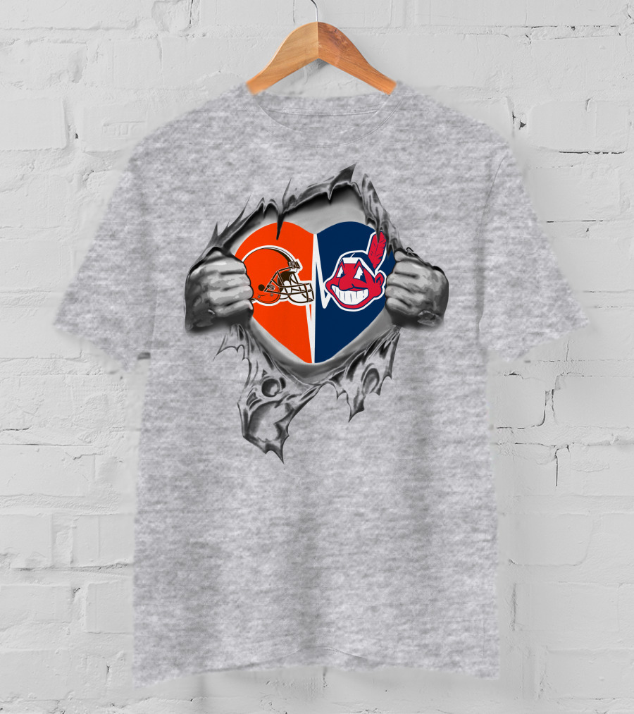 Cleveland Browns Indians Heart Tears Football Baseball Logos T-Shirt