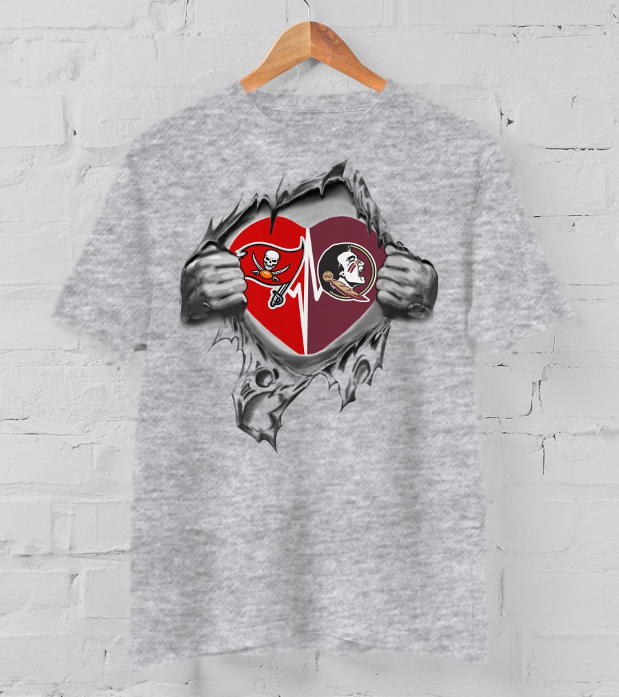 Buccaneers Florida State Seminoles Heartbeat Passion T-Shirt