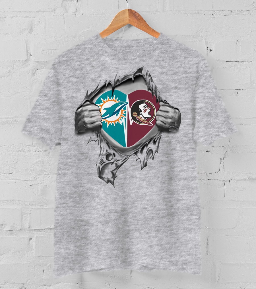 Miami Dolphins And Florida State Seminoles Heart T-Shirt
