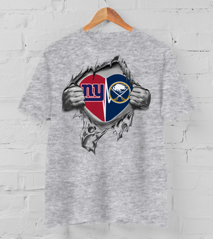 Giants Sabres Heart Design With New York Buffalo Logos T-Shirt