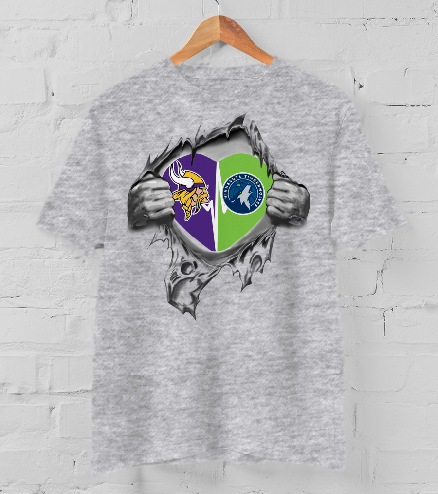 Minnesota Vikings Timberwolves Heart Inside Tear T-Shirt