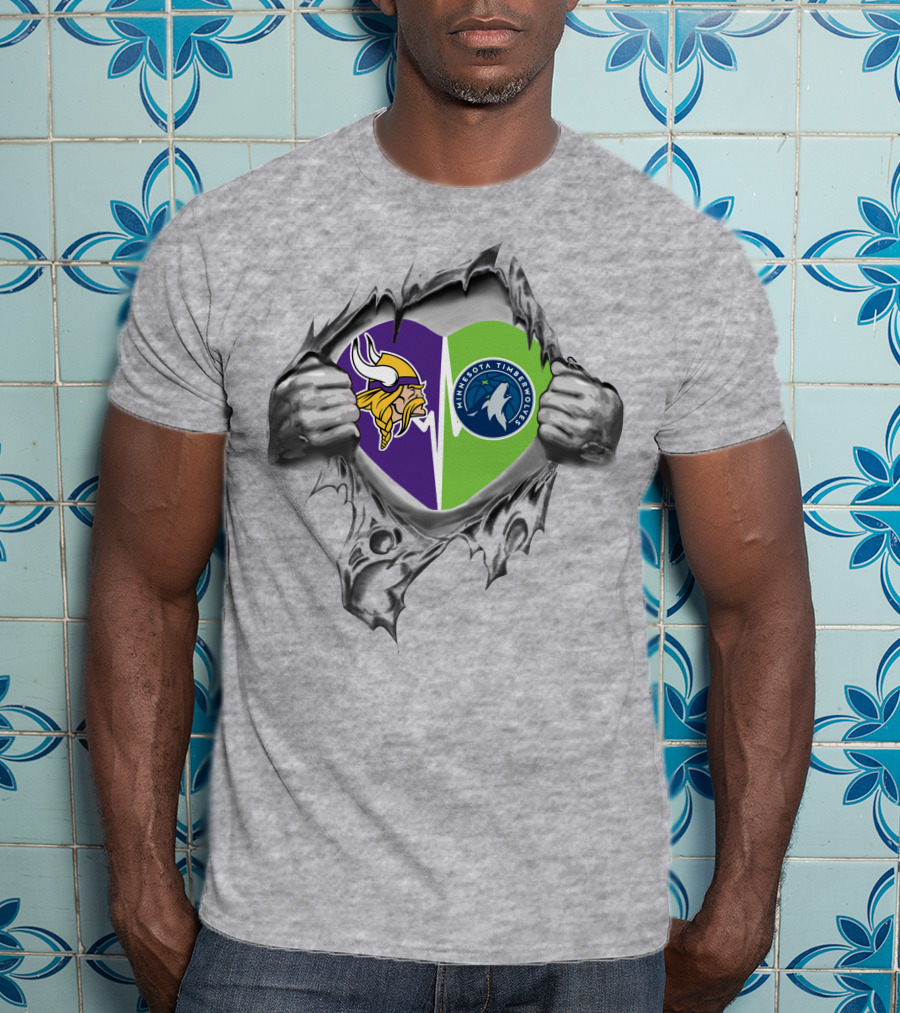 Minnesota Vikings Timberwolves Heart Inside Tear T-Shirt
