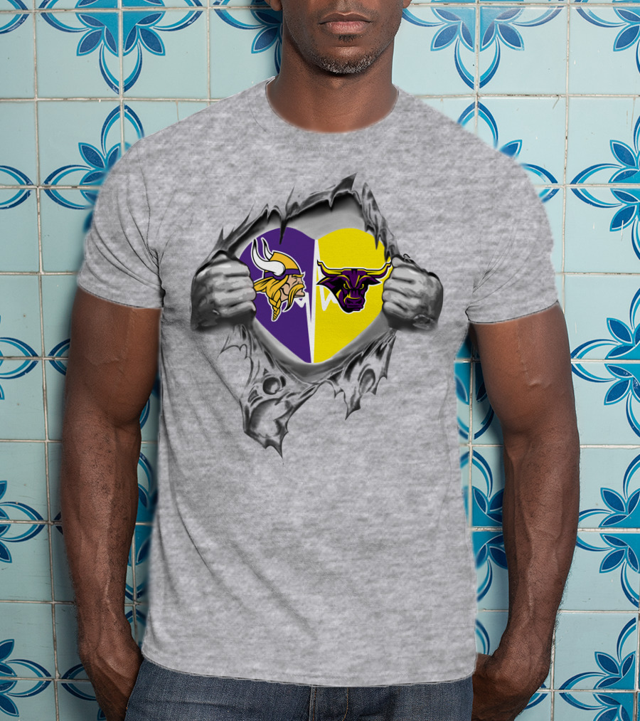 Vikings Mavericks Heartburst: Purple And Yellow Loyalty T-Shirt