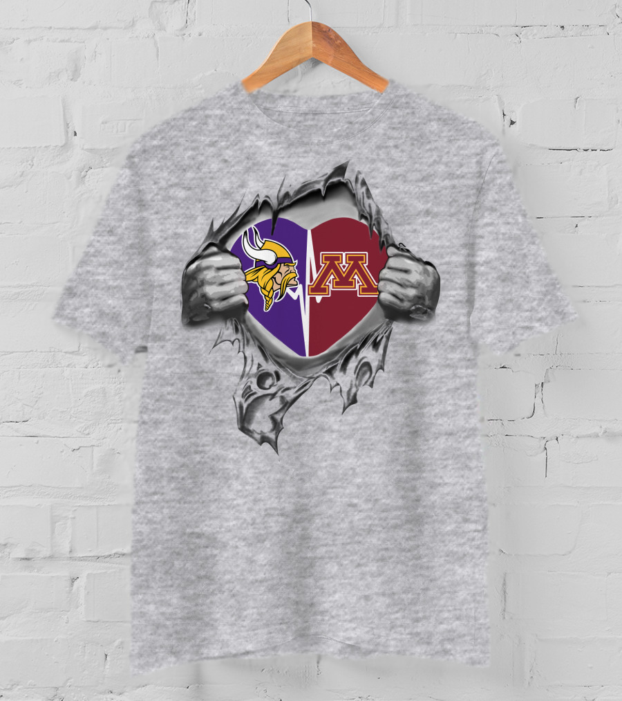 Vikings Minnesota Golden Gophers Heart Logo Fusion T-Shirt