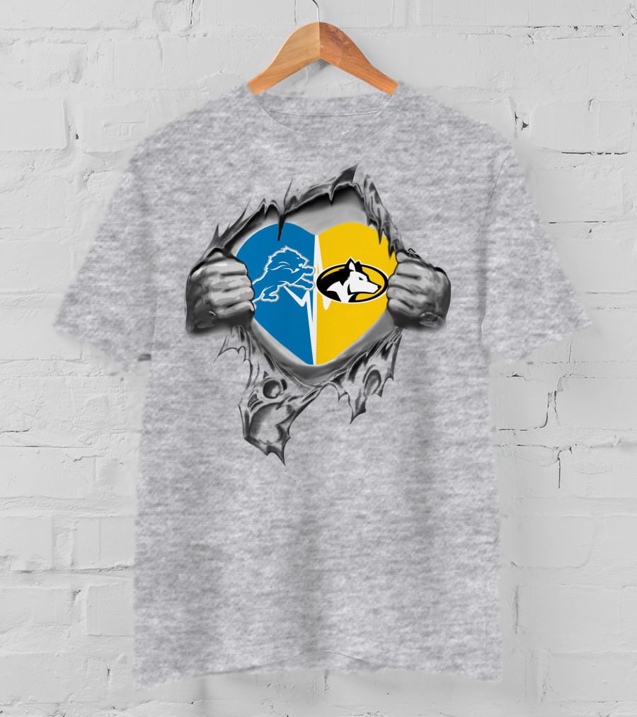 Lions Detroit Michigan Tech Huskies Heart T-Shirt