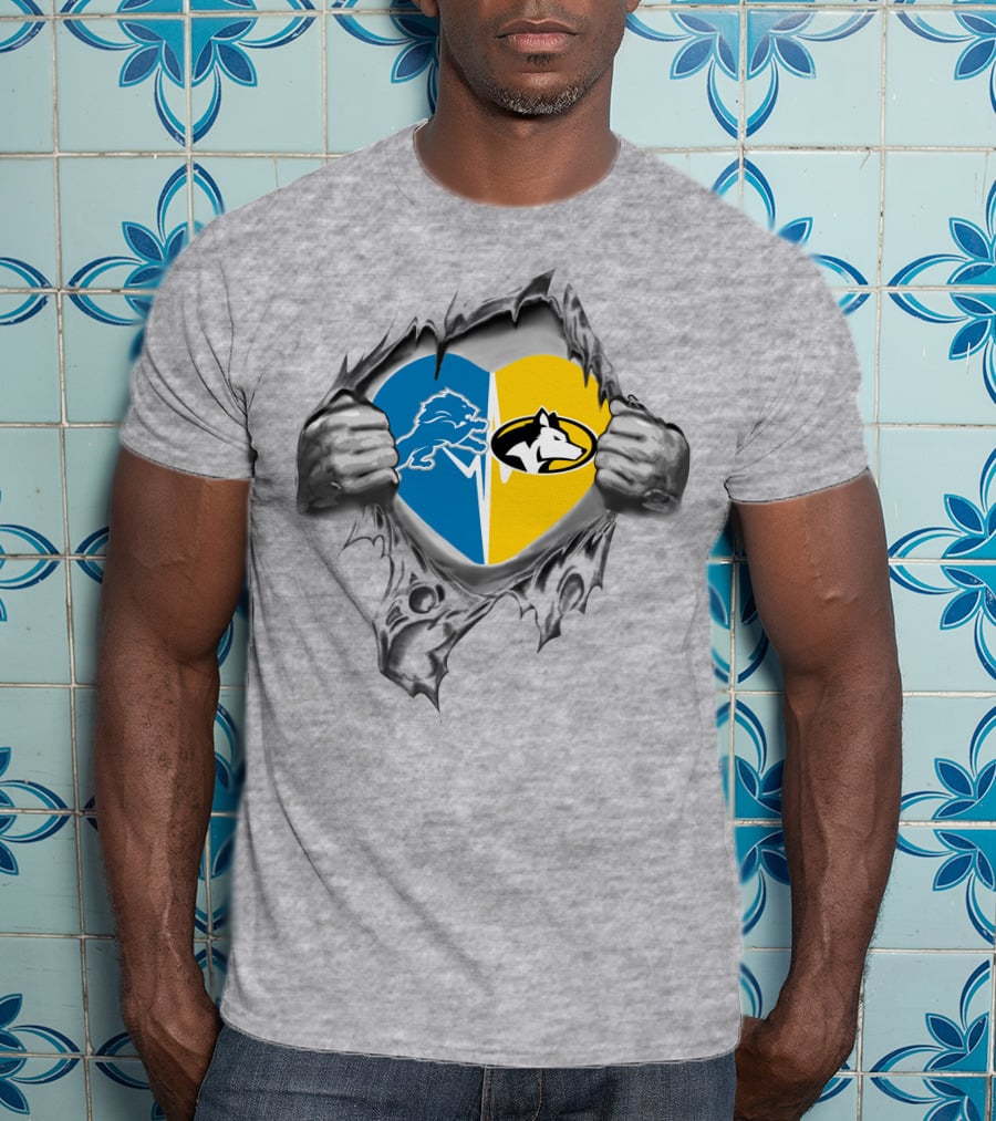 Lions Detroit Michigan Tech Huskies Heart T-Shirt