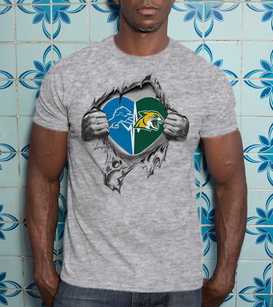 Detroit Lions Northern Michigan Wildcats Heart T-Shirt