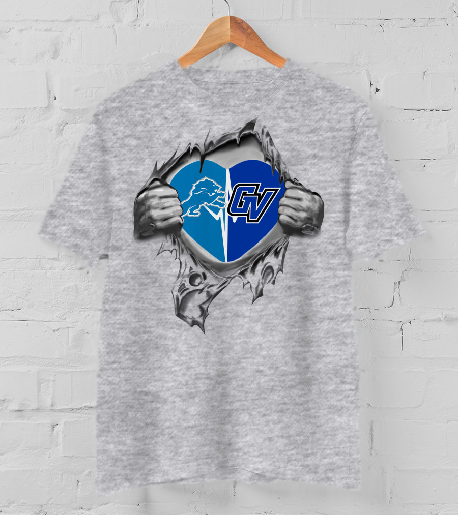 Detroit Lions Grand Valley State Lakers Heart T-Shirt