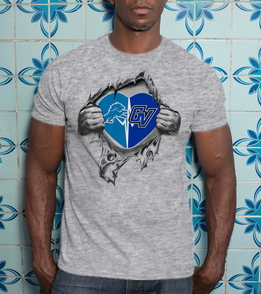 Detroit Lions Grand Valley State Lakers Heart T-Shirt