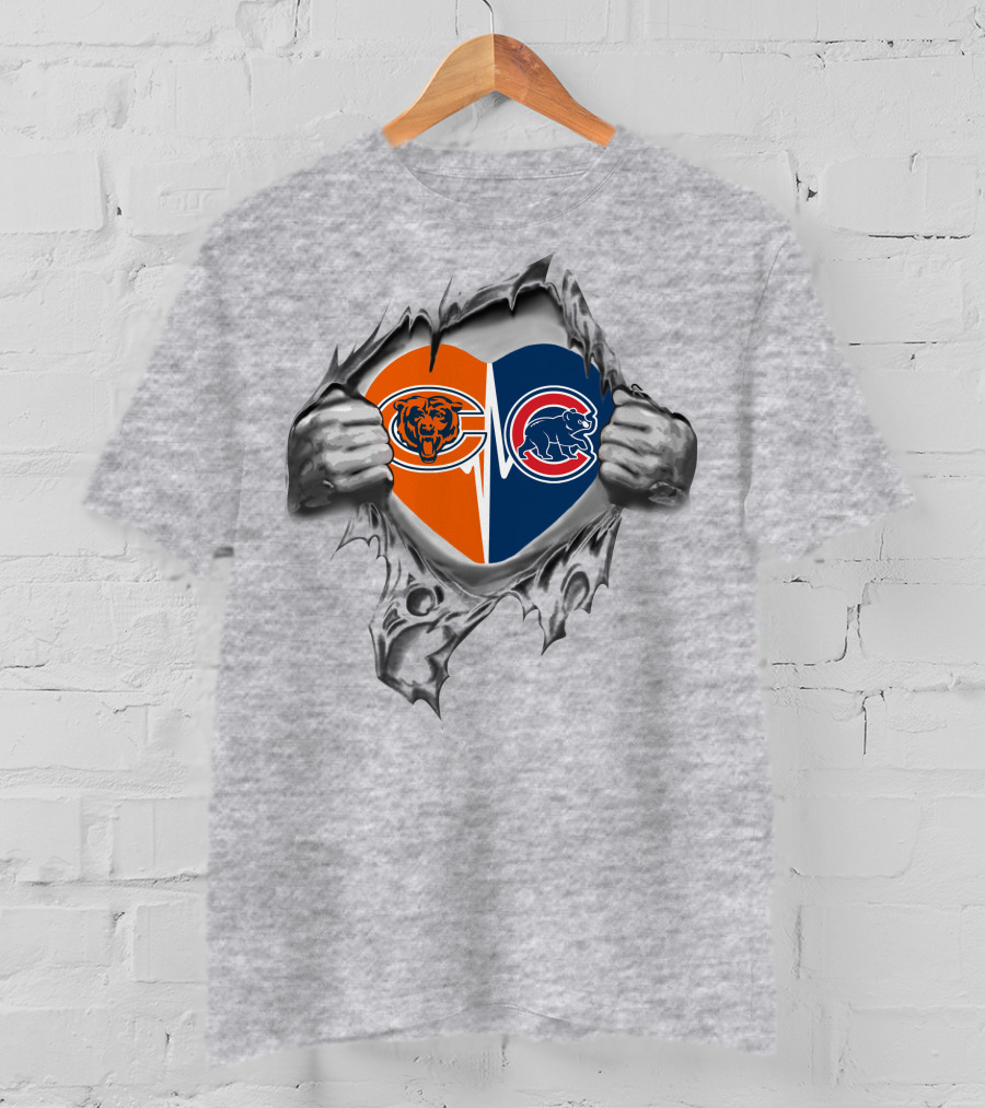Bears Cubs 169 It's In My Heart Logo Hands Ripping Heart T-Shirt