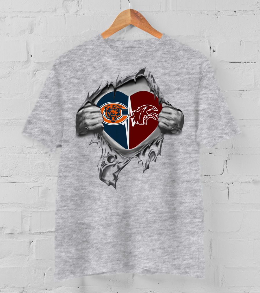 Chicago Bears And Southern Illinois Salukis Heart T-Shirt