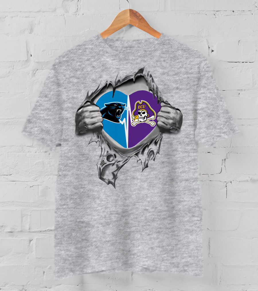 Carolina Panthers Ecu Pirates Heart T-Shirt