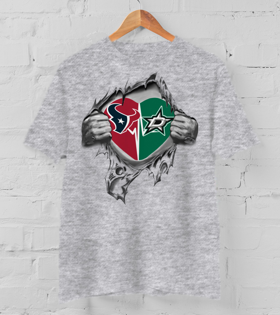 Texans Dallas Stars Heart Design 214-Front T-Shirt