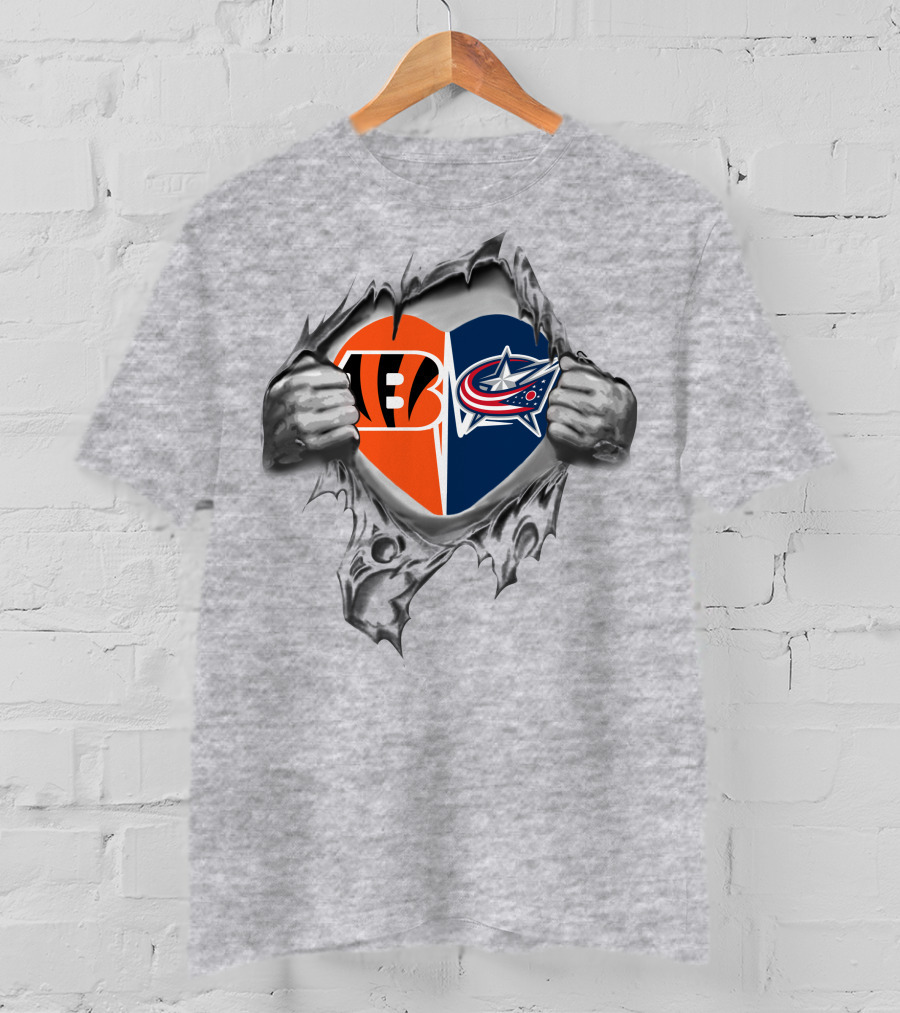 Bengals Columbus Blue Jackets Heart Logo Peeling T-Shirt
