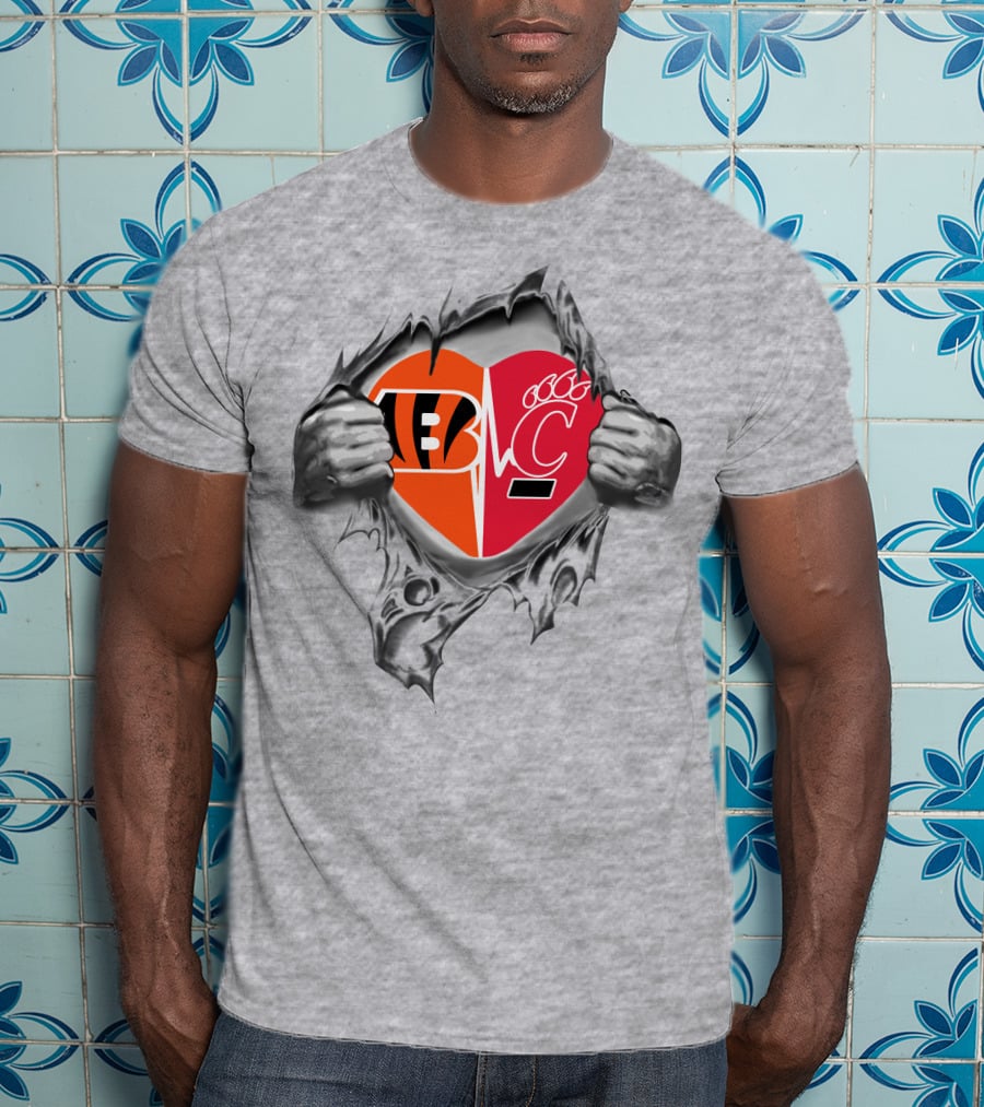 Bengals And Cincinnati Bearcats Split Heart Design It's In My Heart T-Shirt