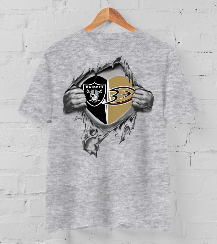 Raiders Anaheim Ducks It's In My Heart Logo Fusion Torn Skin T-Shirt