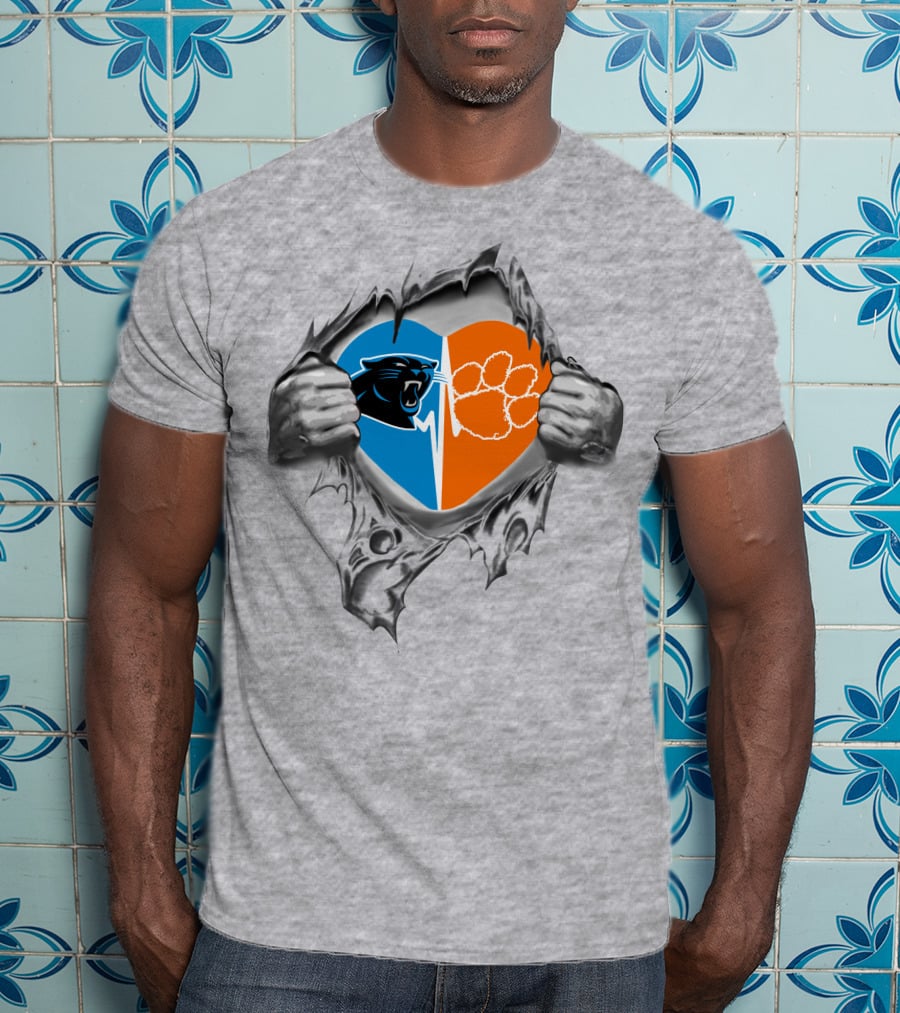 Carolina Panthers Clemson Tigers Heart Tear T-Shirt