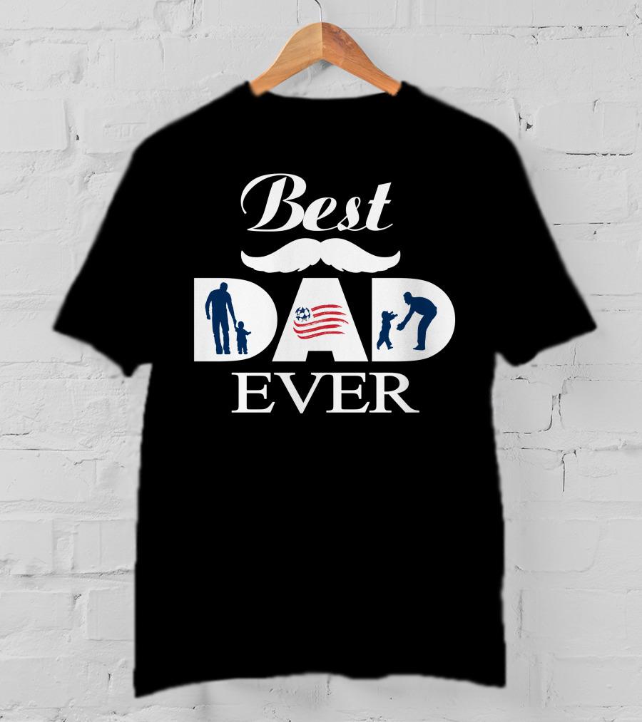 Best Dad Ever New England Revolution Soccer Mustache Silhouette T-Shirt