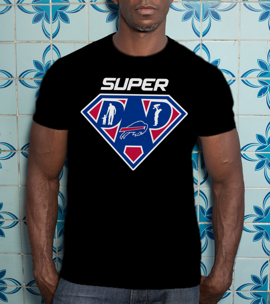 Super Dad Buffalo Bills Superman Logo With Family Silhouettes T-Shirt