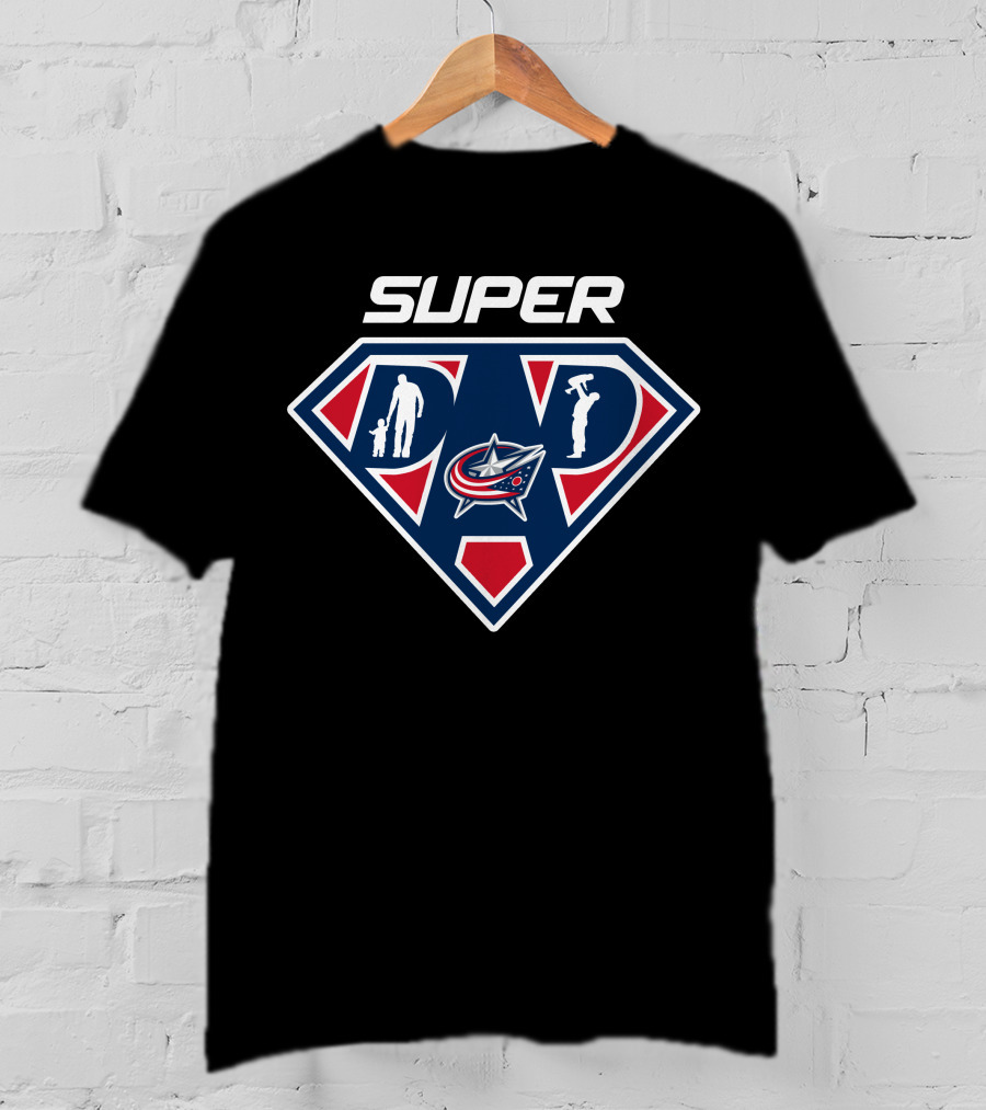 Super Dad Columbus Blue Jackets Logo With Silhouette Icons T-Shirt