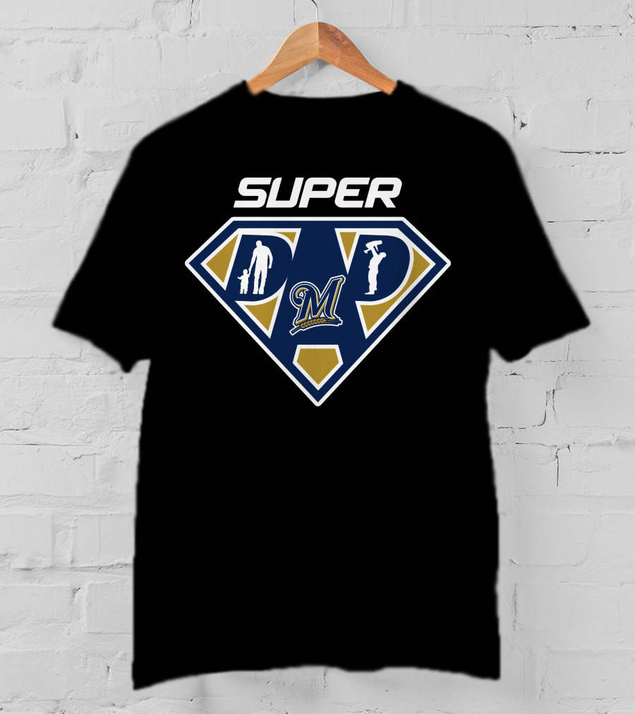 Milwaukee Brewers Super Dad Logo With Father And Child Silhouettes T-Shirt